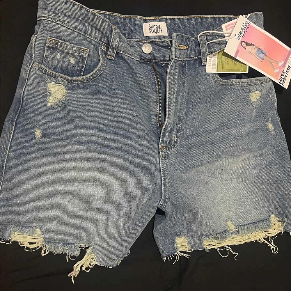 BRAND NEW Simple Society Ripped Denim Shorts - Blue